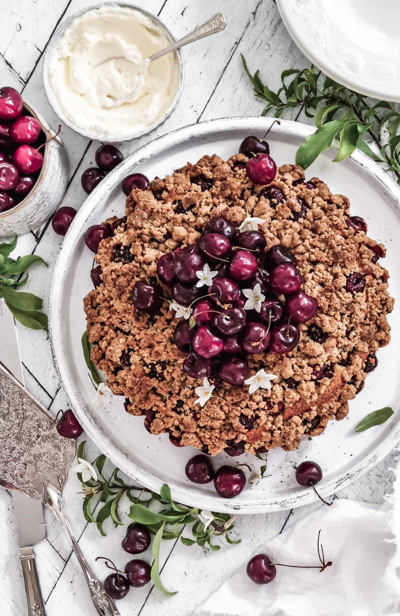 Cherry Cardamom Crumble Cake