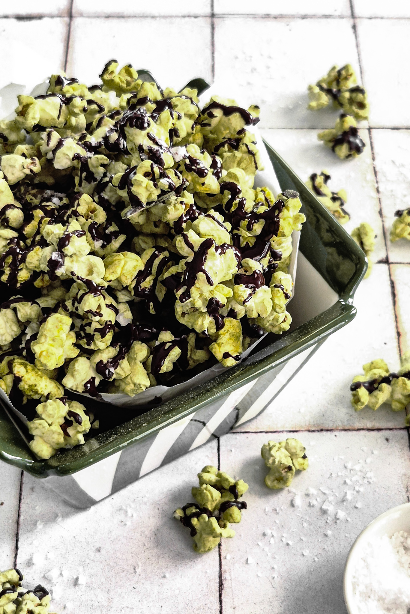 Dark Chocolate Salted Matcha Popcorn
